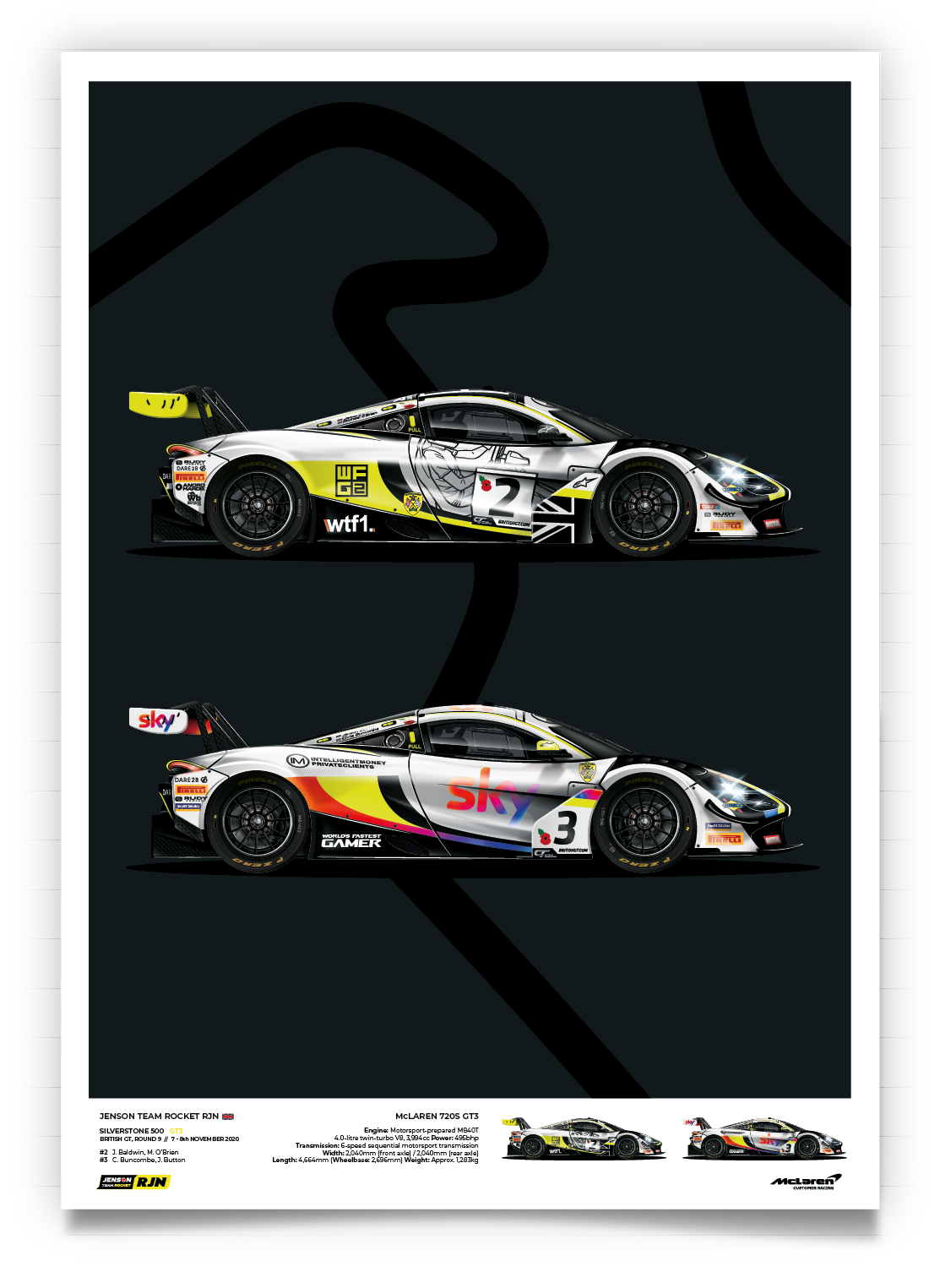 Official Team Jenson Rocket McLaren 720S GT3 Poster – OMAC Design