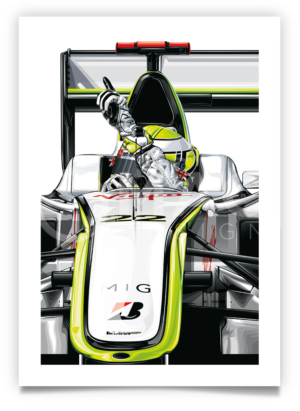 Poster of Jenson Button winning in the Brawn BGP001 Formula 1 car.