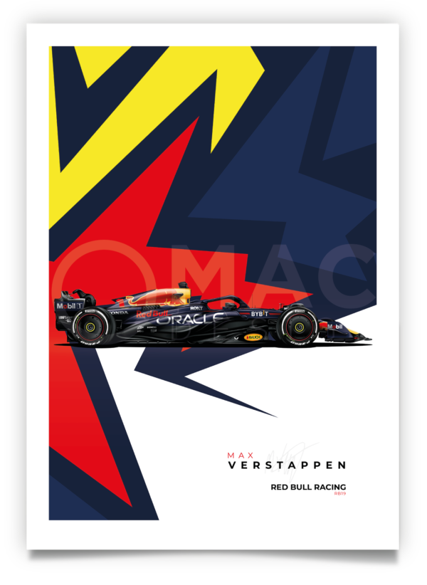 Poster of Max Verstappen's RB19 as raced in the 2023 Formula 1 season.