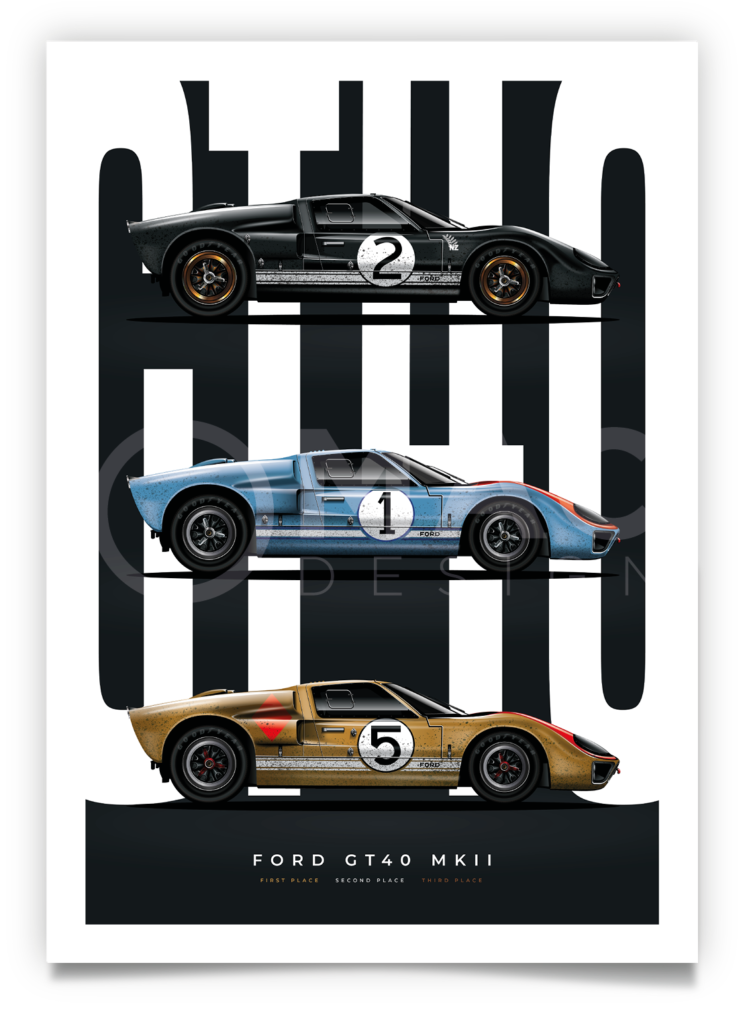 Triple Ford Gt40 Mkii 1966 Le Mans Poster Omac Design 4788